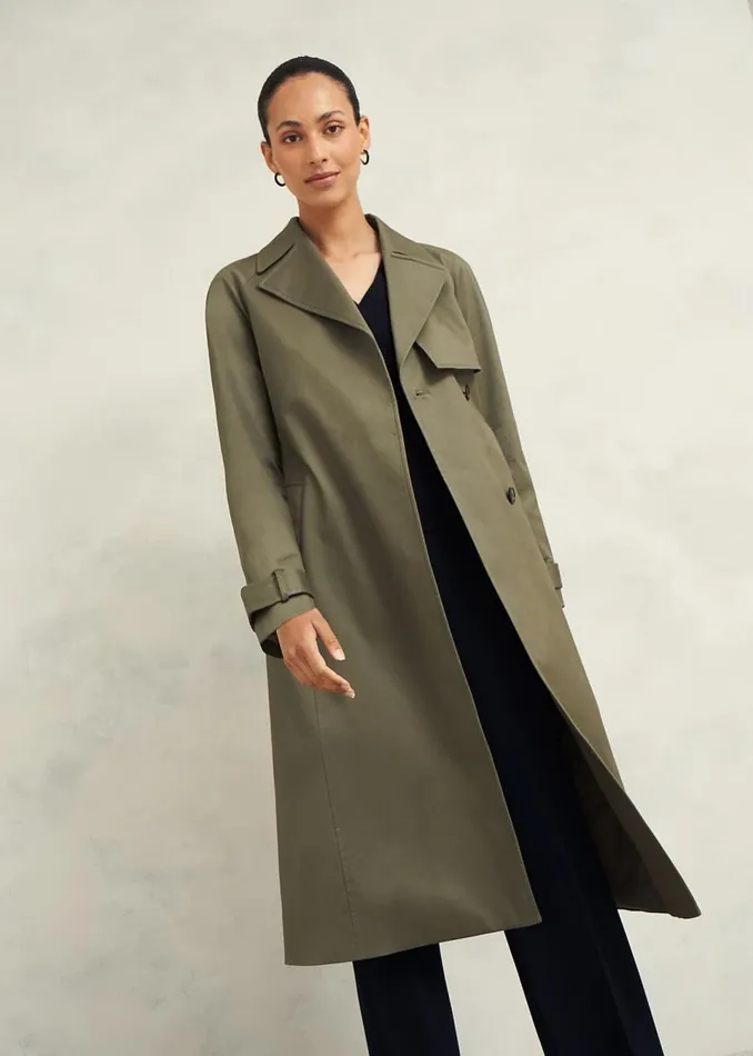 Women Coats and Jackets Hobbs Rhian Shower Resistant Trench Coat Olive Green
