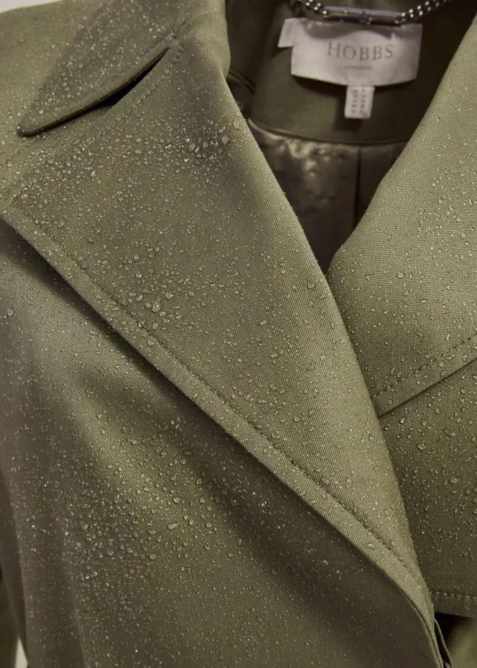Women Coats and Jackets Hobbs Rhian Shower Resistant Trench Coat Olive Green