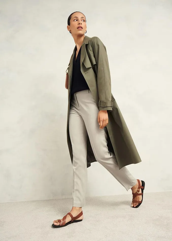 Women Coats and Jackets Hobbs Rhian Shower Resistant Trench Coat Olive Green