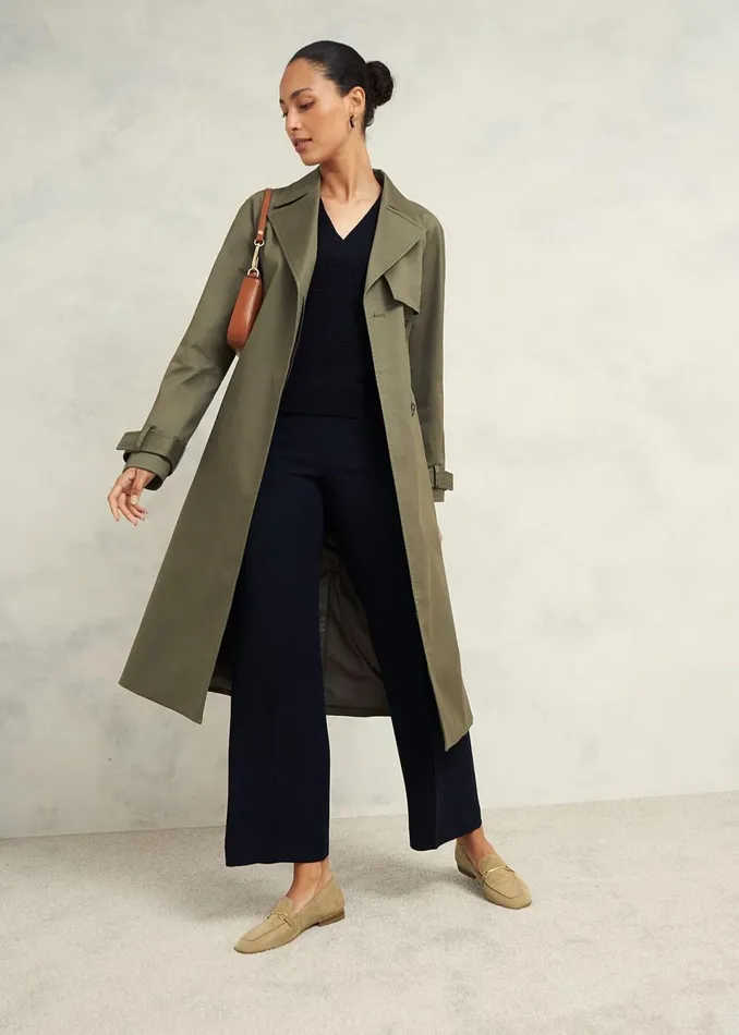 Women Coats and Jackets Hobbs Rhian Shower Resistant Trench Coat Olive Green