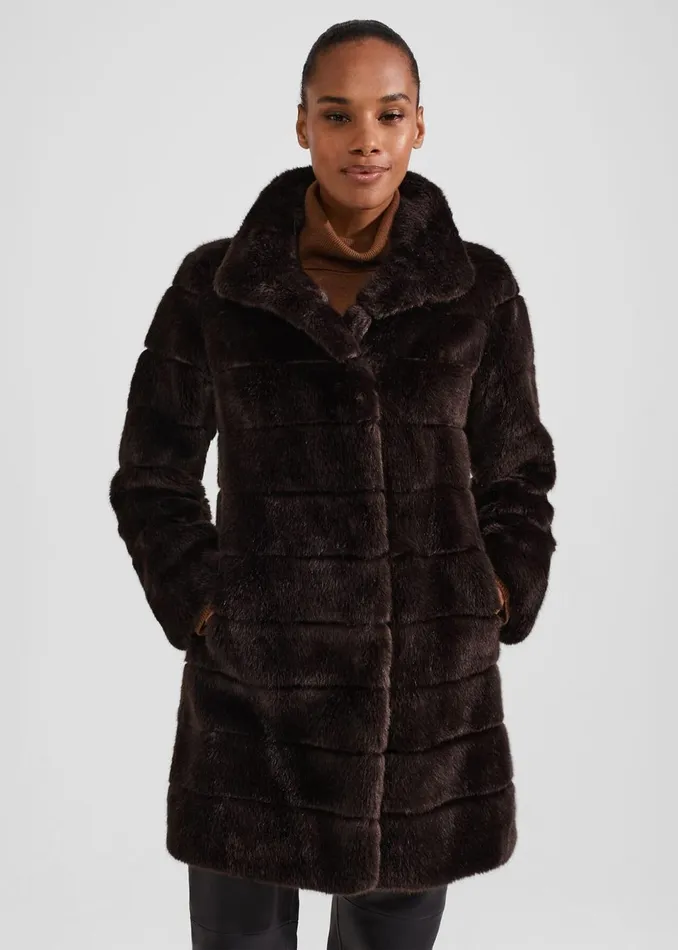 Women Coats and Jackets Hobbs Ros Faux Fur Coat Chocolate