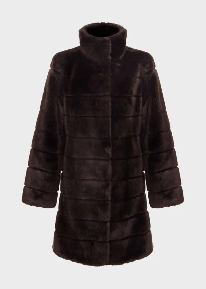Women Coats and Jackets Hobbs Ros Faux Fur Coat Chocolate