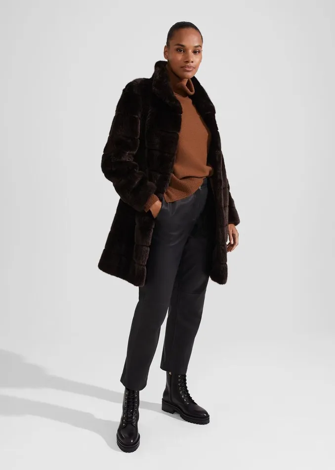 Women Coats and Jackets Hobbs Ros Faux Fur Coat Chocolate