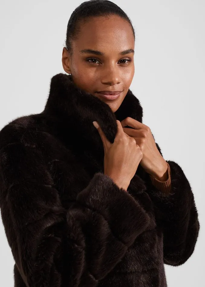 Women Coats and Jackets Hobbs Ros Faux Fur Coat Chocolate