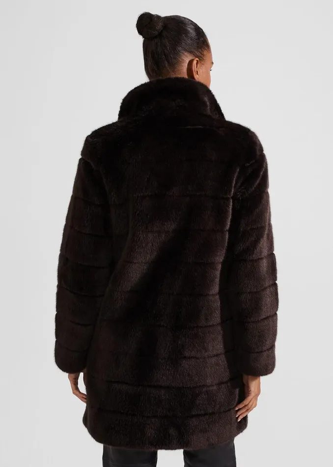 Women Coats and Jackets Hobbs Ros Faux Fur Coat Chocolate