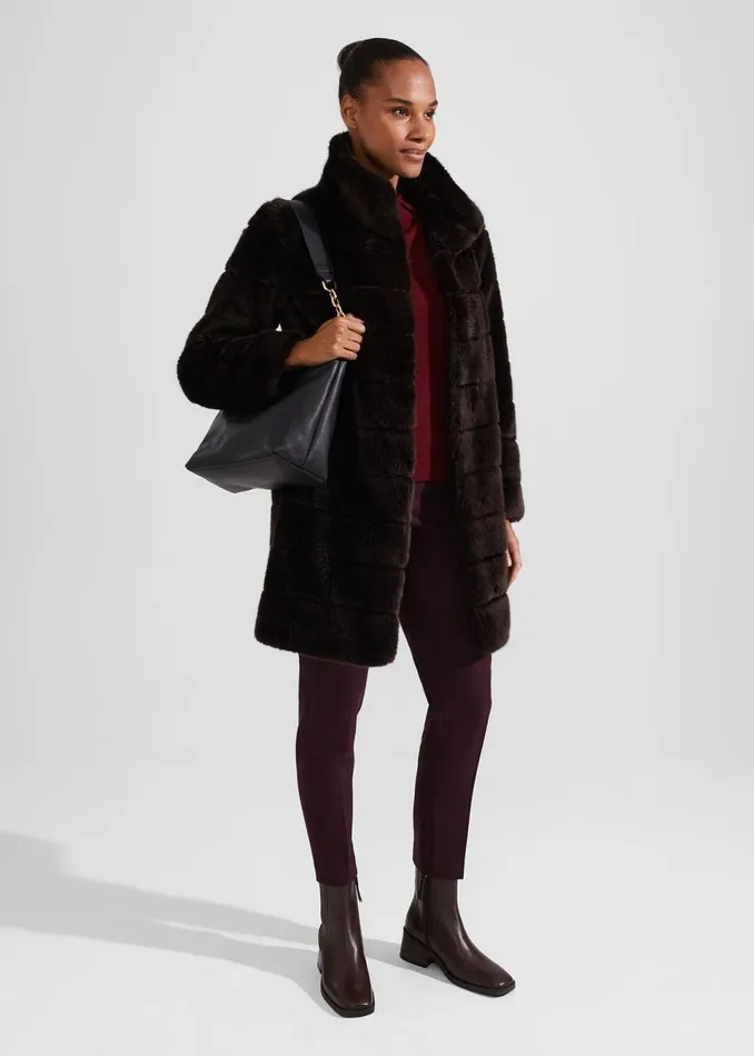 Women Coats and Jackets Hobbs Ros Faux Fur Coat Chocolate