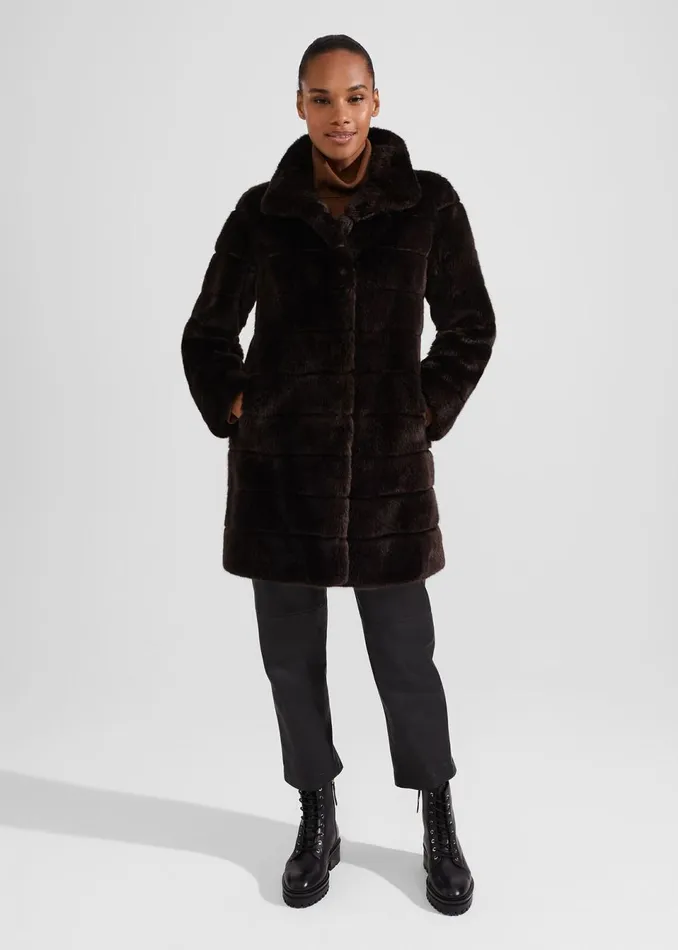 Women Coats and Jackets Hobbs Ros Faux Fur Coat Chocolate