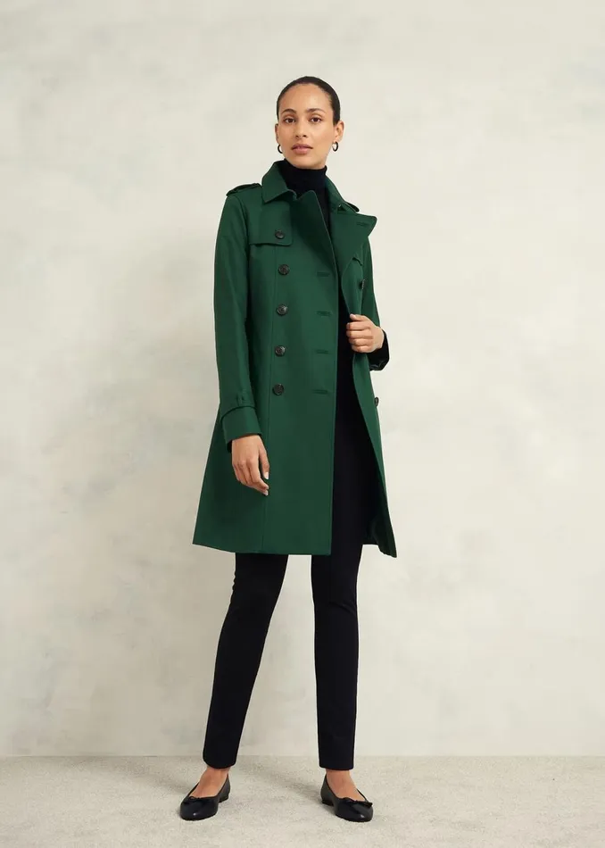 Women Coats and Jackets Hobbs Saskia Shower Resistant Trench Coat Bay Green