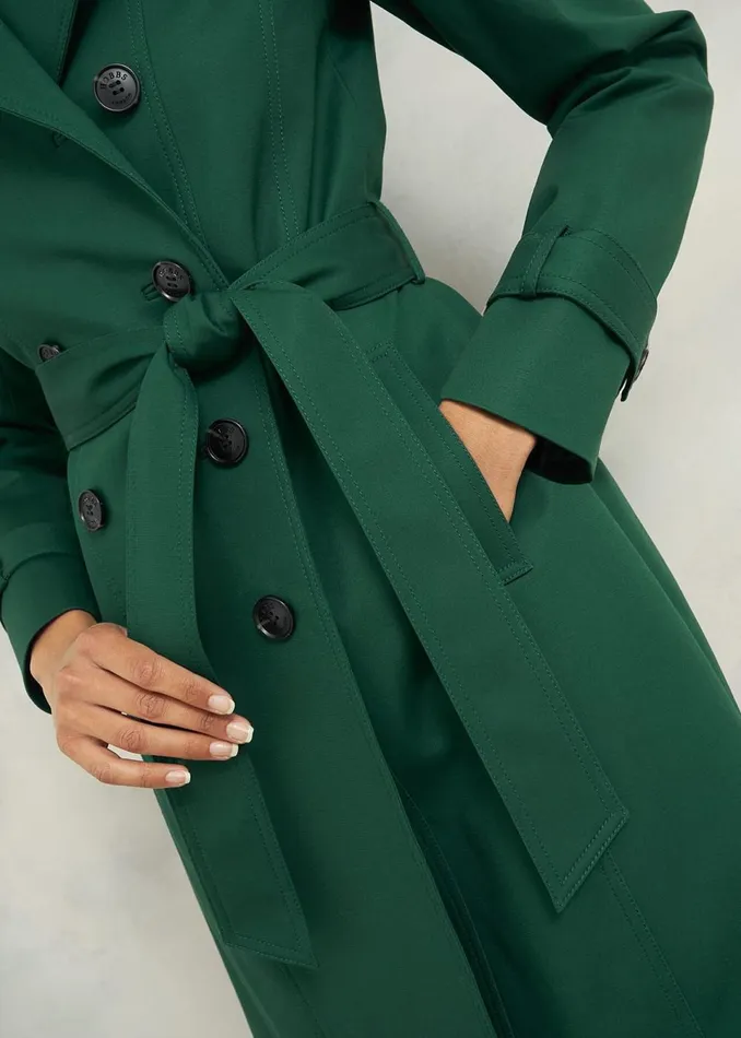 Women Coats and Jackets Hobbs Saskia Shower Resistant Trench Coat Bay Green