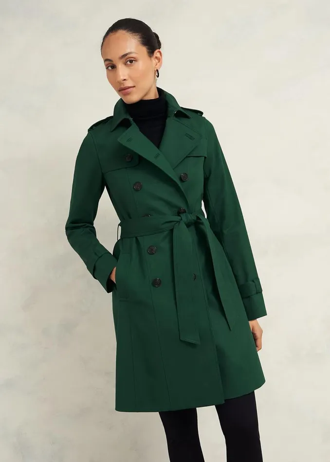 Women Coats and Jackets Hobbs Saskia Shower Resistant Trench Coat Bay Green