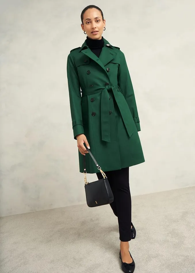 Women Coats and Jackets Hobbs Saskia Shower Resistant Trench Coat Bay Green