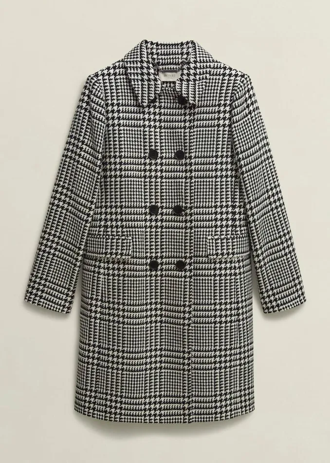 Women Coats and Jackets Hobbs Yvette Wool Blend Check Coat Black Ivory