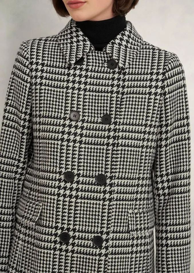 Women Coats and Jackets Hobbs Yvette Wool Blend Check Coat Black Ivory