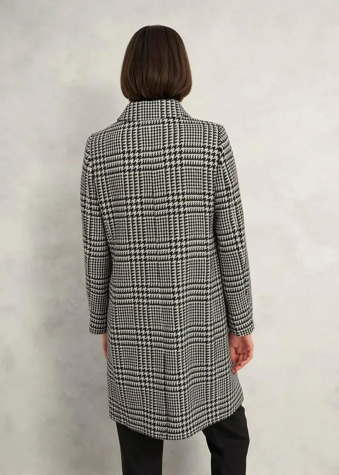 Women Coats and Jackets Hobbs Yvette Wool Blend Check Coat Black Ivory