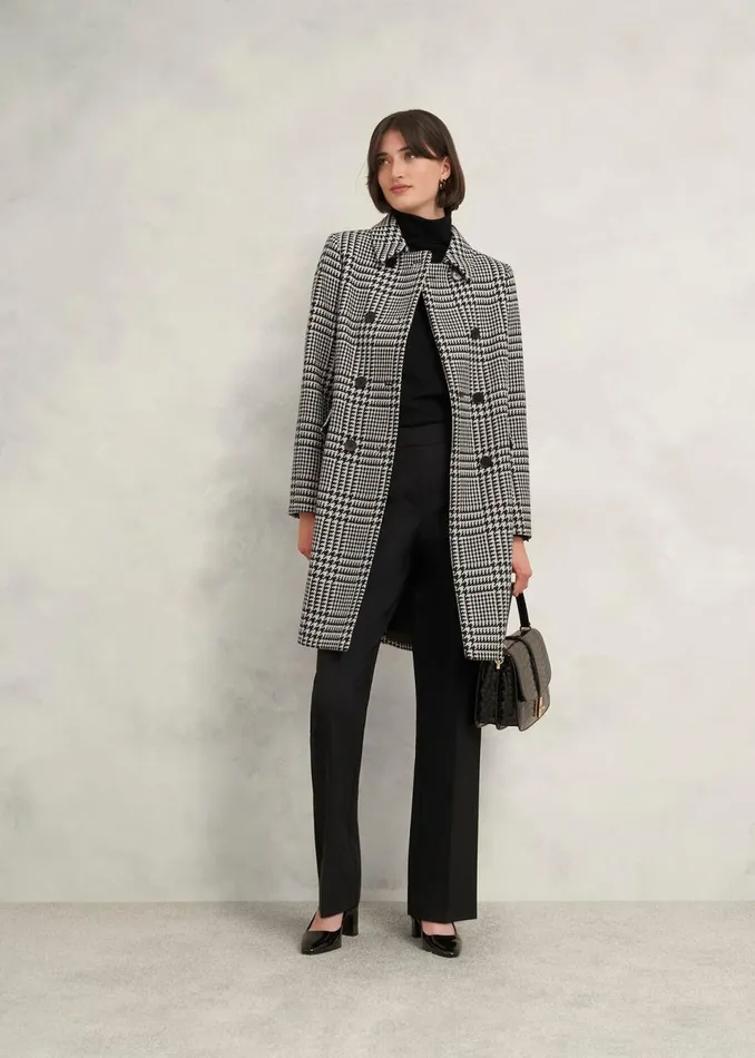 Women Coats and Jackets Hobbs Yvette Wool Blend Check Coat Black Ivory