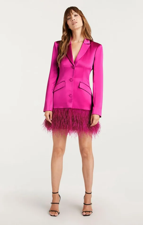 Women Cocktail and Evening Cinq Sept Long Sleeve Feather Joel Dress Plum Radish