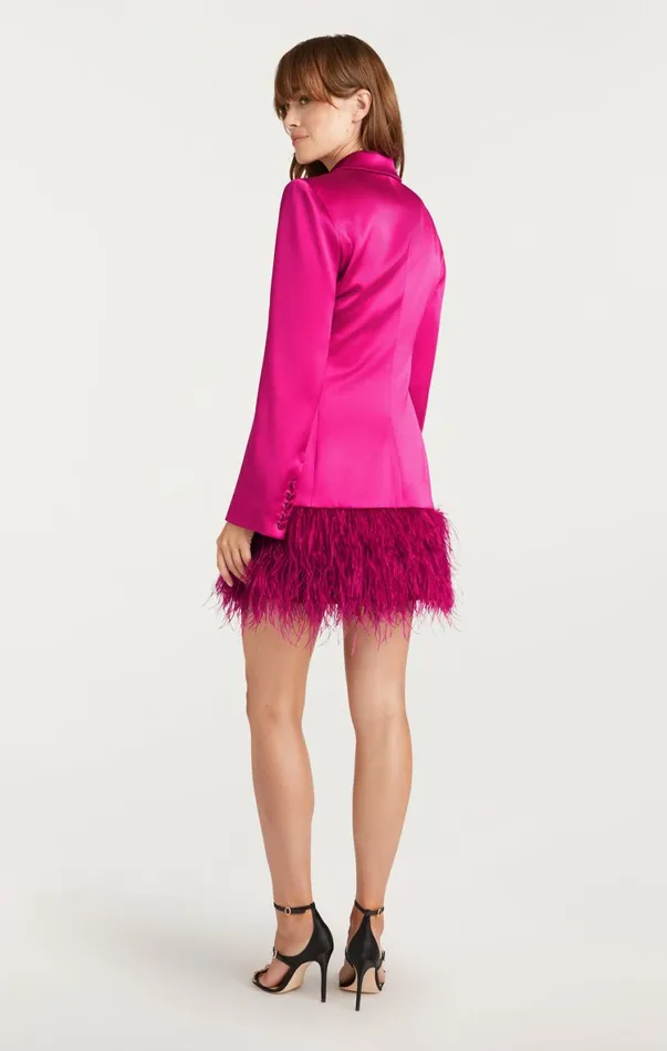 Women Cocktail and Evening Cinq Sept Long Sleeve Feather Joel Dress Plum Radish