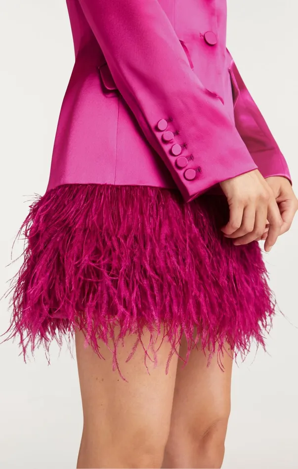 Women Cocktail and Evening Cinq Sept Long Sleeve Feather Joel Dress Plum Radish