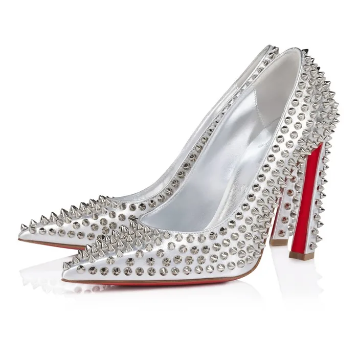 Women Condora Spikes 100 Mm Pumps 8211 Iridescent Nappa Leather And Specchio 8211 Silver Christian Louboutin Pumps