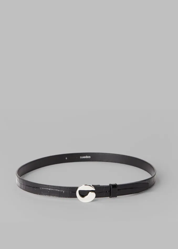 Women Coperni Croco Logo Skinny Belt 8211 Black The Frankie Shop