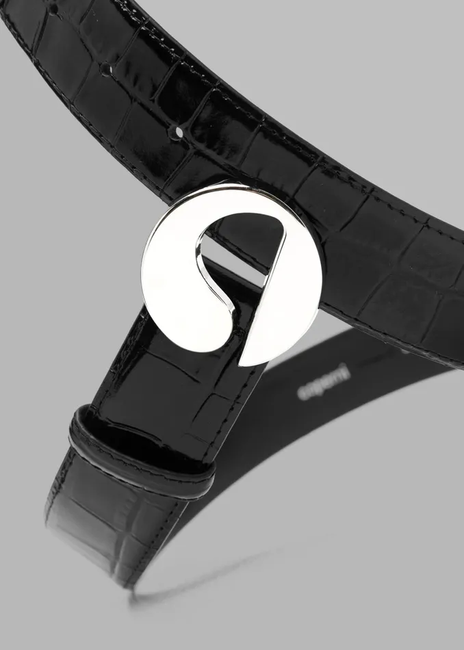 Women Coperni Croco Logo Skinny Belt 8211 Black The Frankie Shop