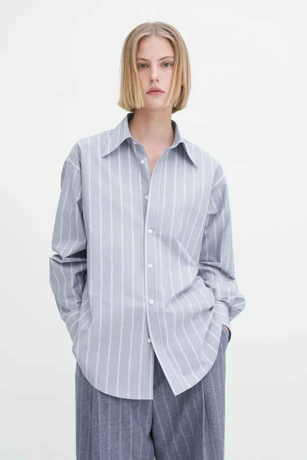 Women Cotton Chambray Shirt Chambray Stripe Filippa K Shirts and Blouses