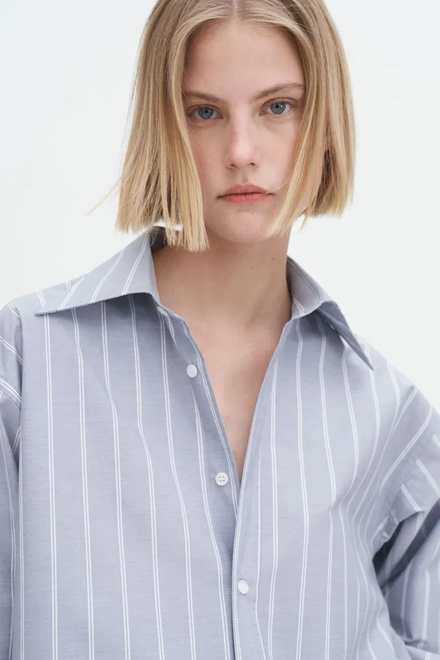 Women Cotton Chambray Shirt Chambray Stripe Filippa K Shirts and Blouses