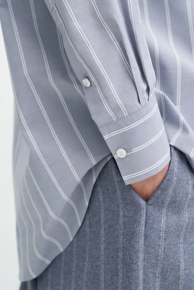 Women Cotton Chambray Shirt Chambray Stripe Filippa K Shirts and Blouses
