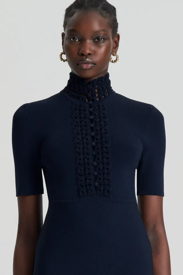 Women CREPE KNIT DAISY MINI DRESS NAVY Knitwear Scanlan Theodore