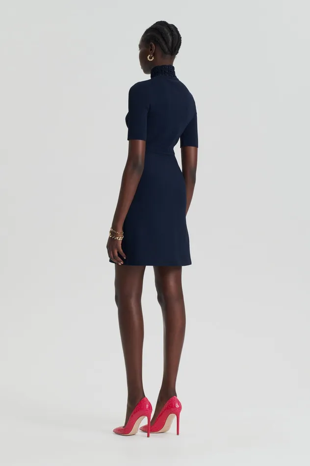 Women CREPE KNIT DAISY MINI DRESS NAVY Knitwear Scanlan Theodore