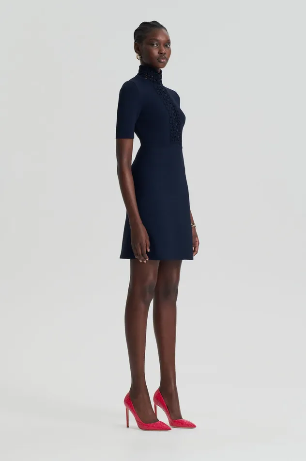 Women CREPE KNIT DAISY MINI DRESS NAVY Knitwear Scanlan Theodore