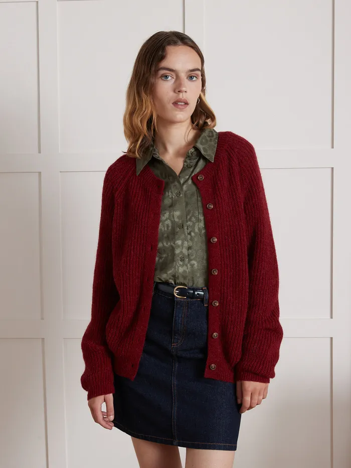 Women Cyrillus Clothing Brioche Stitch Cardigan Rhubarbe