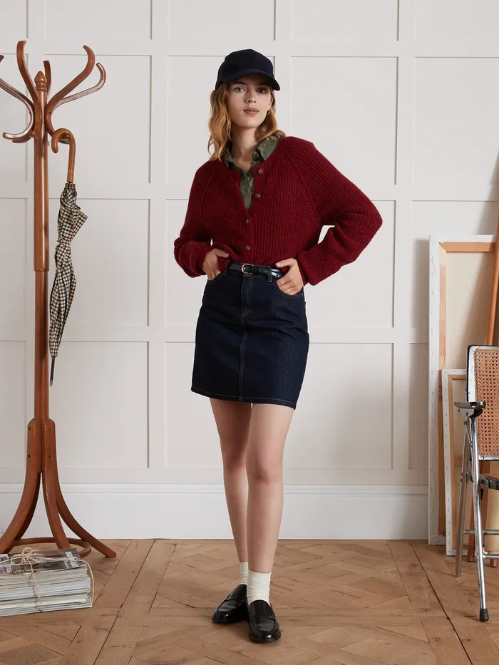 Women Cyrillus Clothing Brioche Stitch Cardigan Rhubarbe