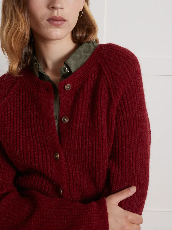 Women Cyrillus Clothing Brioche Stitch Cardigan Rhubarbe