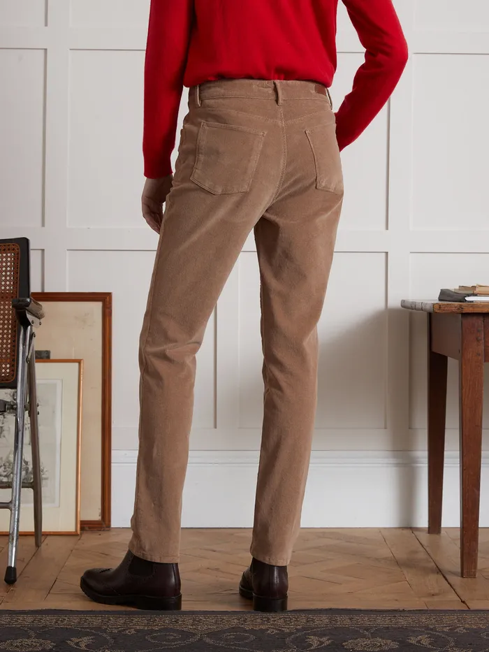 Women Cyrillus Clothing Chloe Corduroy SlimFit Trousers Beige Taupe
