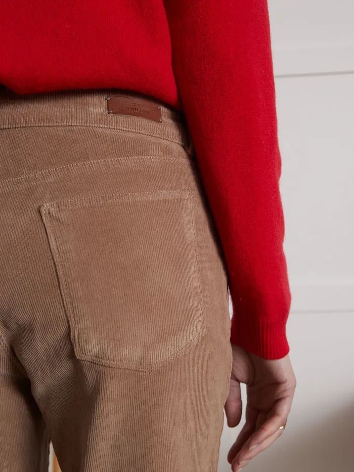Women Cyrillus Clothing Chloe Corduroy SlimFit Trousers Beige Taupe