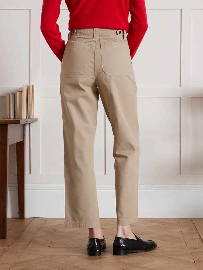 Women Cyrillus Clothing Leonie Gabardine Cargo Trousers Beige Taupe