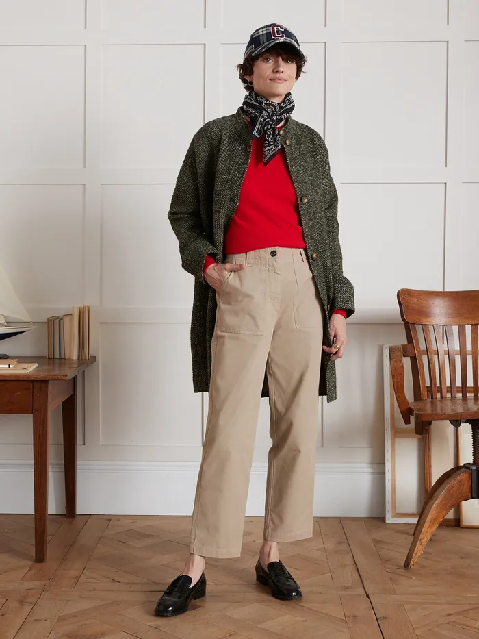 Women Cyrillus Clothing Leonie Gabardine Cargo Trousers Beige Taupe