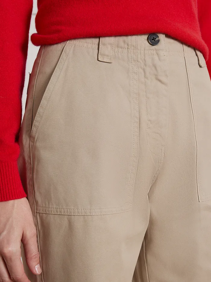 Women Cyrillus Clothing Leonie Gabardine Cargo Trousers Beige Taupe