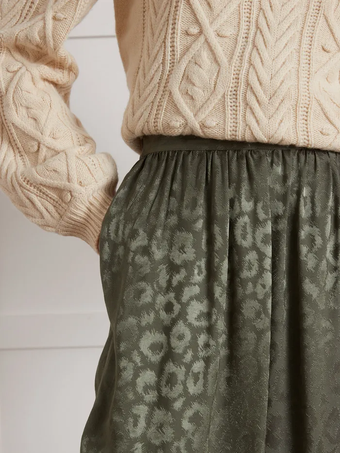 Women Cyrillus Clothing Leopard Jacquard MidLength Skirt Kaki