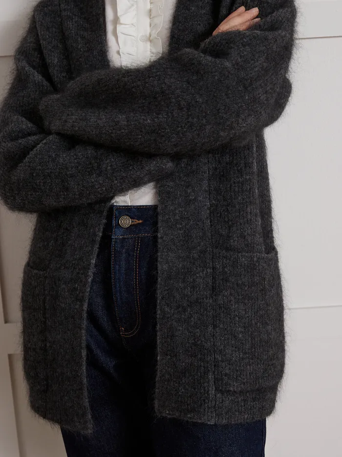 Women Cyrillus Clothing Long Marled Cardigan Gris Chine Fonce