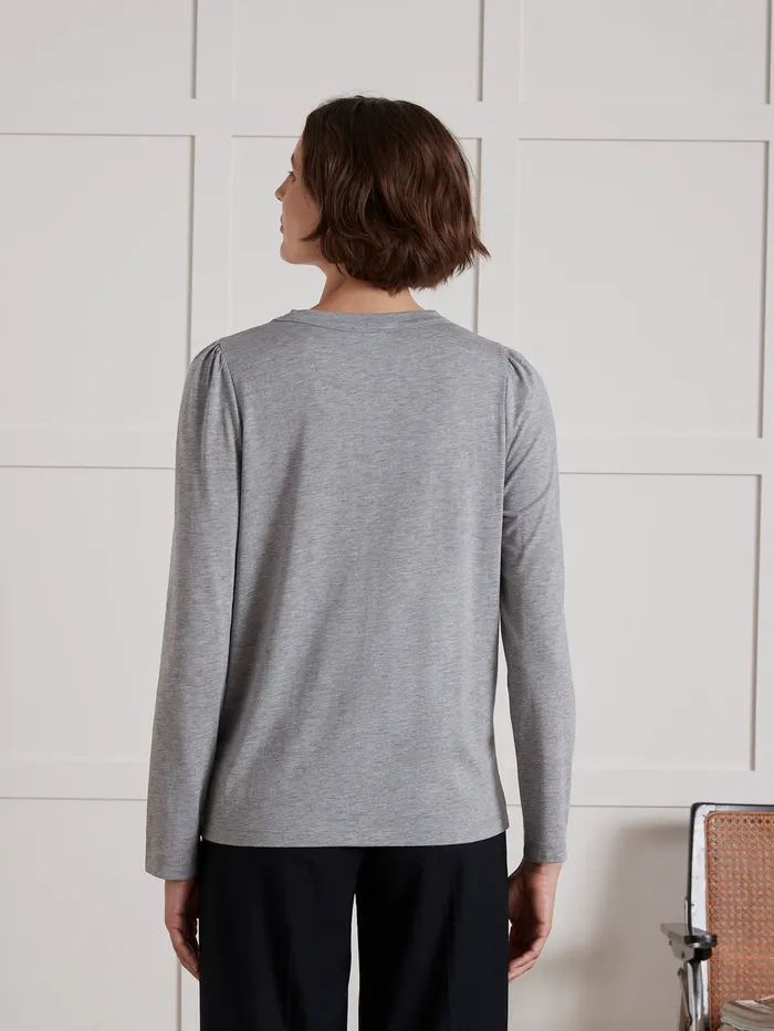 Women Cyrillus Clothing Lyocell And Cotton TShirt With Long Sleeves Gris Chine
