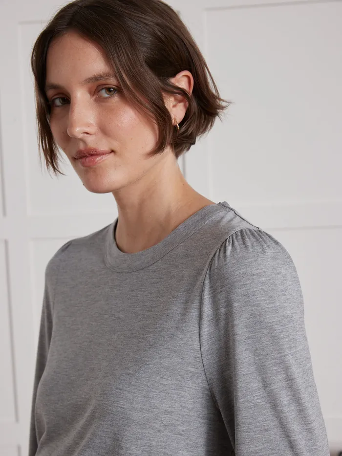 Women Cyrillus Clothing Lyocell And Cotton TShirt With Long Sleeves Gris Chine