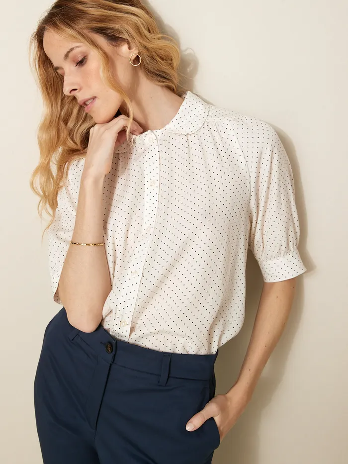 Women Cyrillus Clothing Mini Dot Print Shirt Pois Bordeaux