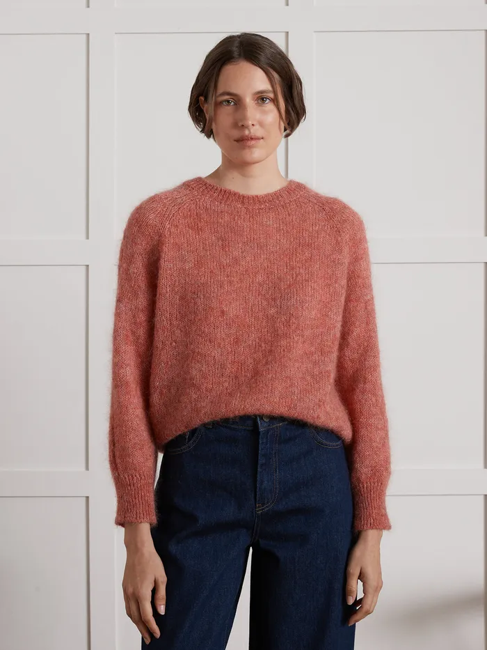 Women Cyrillus Clothing Round Neck Sweater In A Kid Mohair Blend Rose Chine