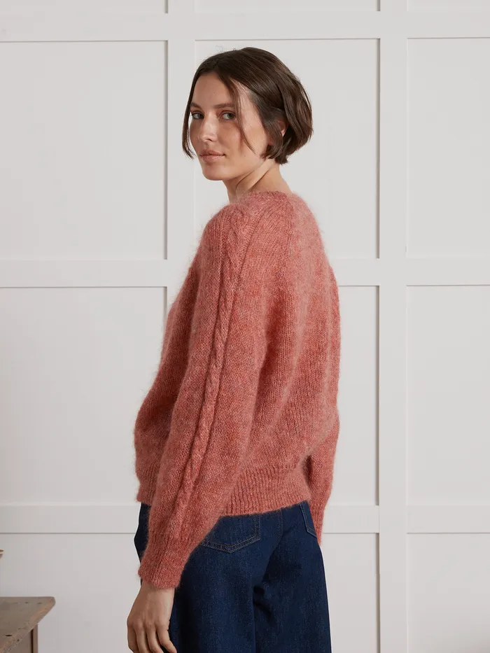 Women Cyrillus Clothing Round Neck Sweater In A Kid Mohair Blend Rose Chine