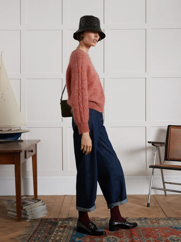 Women Cyrillus Clothing Round Neck Sweater In A Kid Mohair Blend Rose Chine