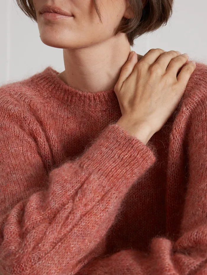 Women Cyrillus Clothing Round Neck Sweater In A Kid Mohair Blend Rose Chine