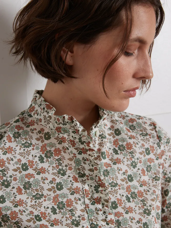 Women Cyrillus Clothing Shirt With Ruffled Collar Made With Liberty Fabric 8211 The Limited Collection Lib Capel Floret