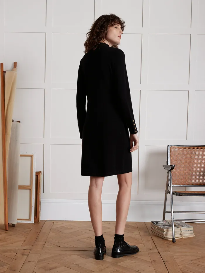 Women Cyrillus Clothing SweaterDress With High Neckline And Golden Buttons Noir